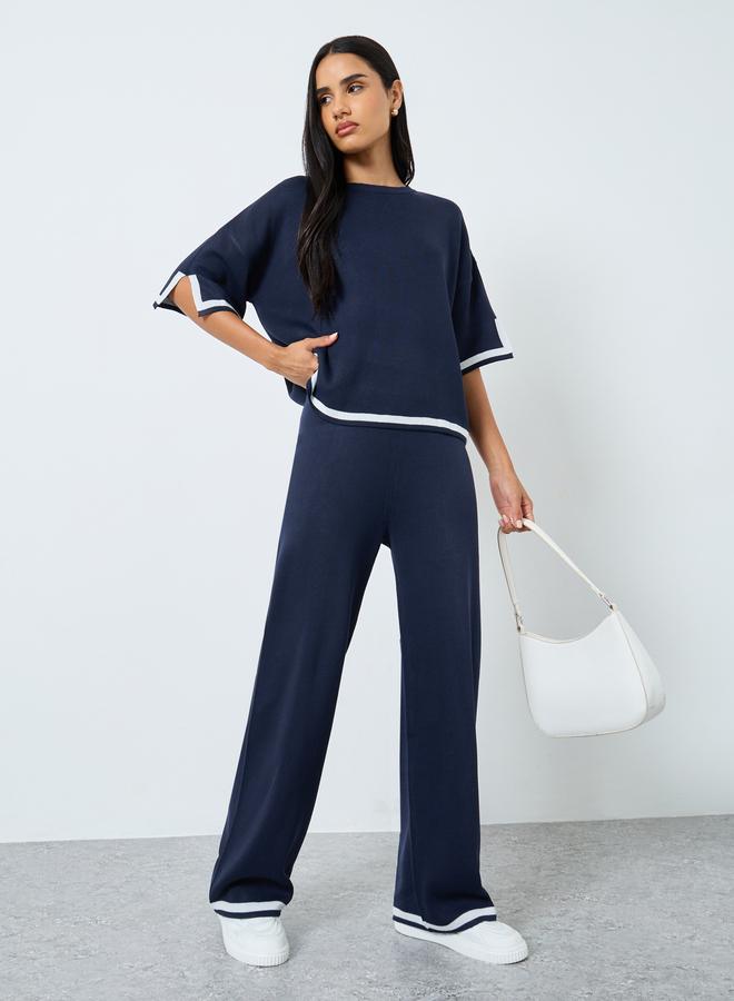 Styli Contrast Trim Slit Sleeve Knit Top - Image 2